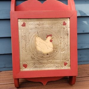 Vintage farmhouse punched tin wall storage cabinet